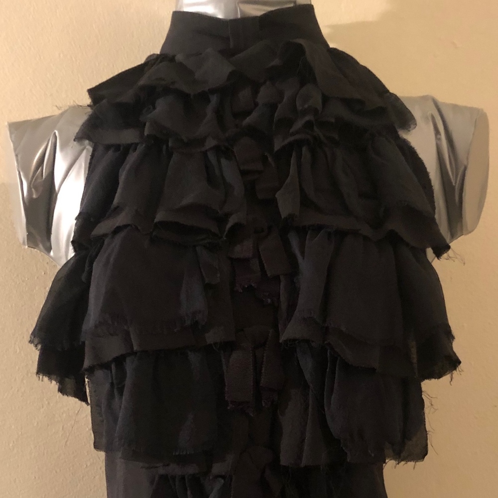 L.A.M.B. Ruffled Sleeveless Black Top